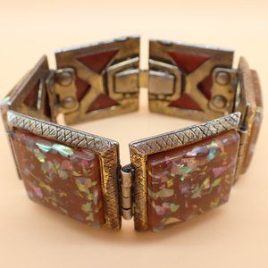 Vintage Confetti 6 Panel Butterscotch Hinged Bracelet.